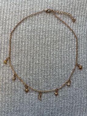 Celestial theme gold tone adjustable chain necklace w dangly moon & star charms